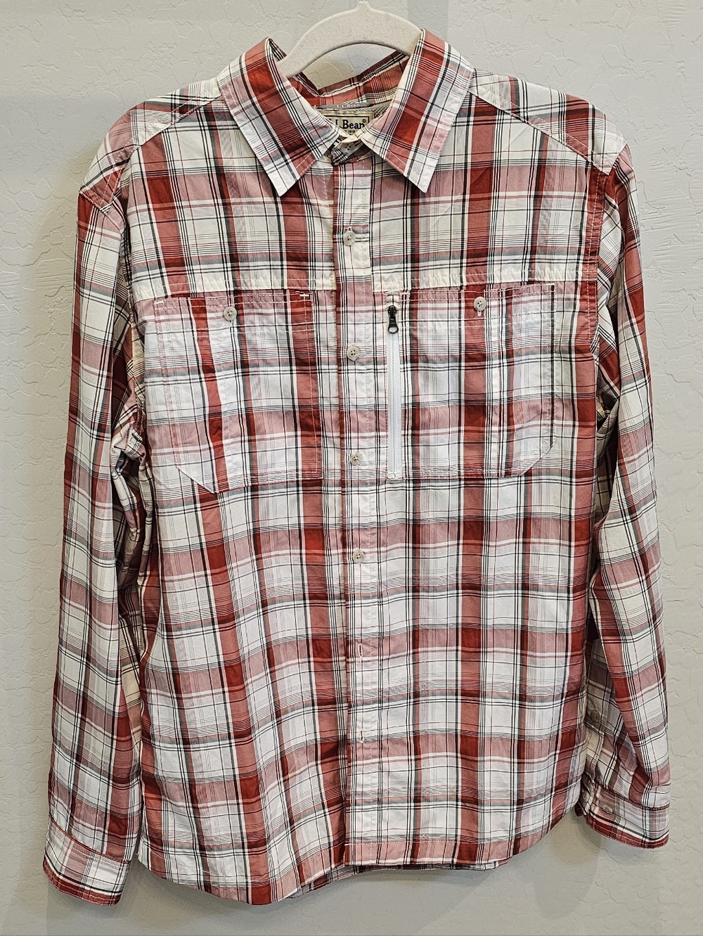 L.L. Bean Red and White Plaid Button-Down Shirt